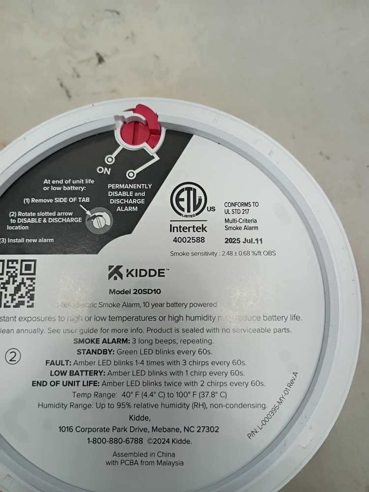 2 PACK Kidde Smoke Detector 10-Year Battery Powered LED Warning Light 20SD10