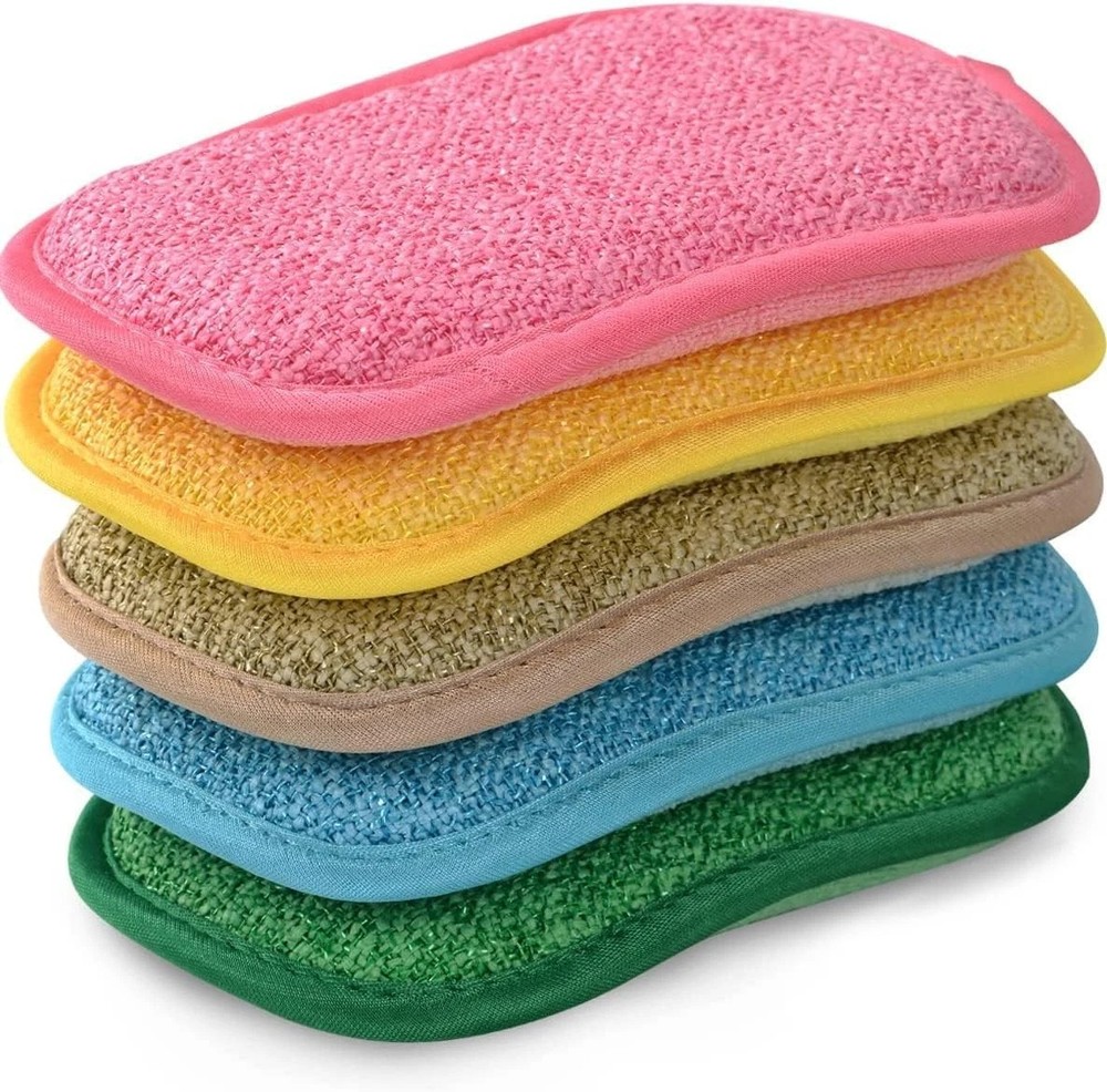 5 Multipurpose Kitchen Scrub Sponges Cleaning Non-Scratch Microfiber Heavy Duty