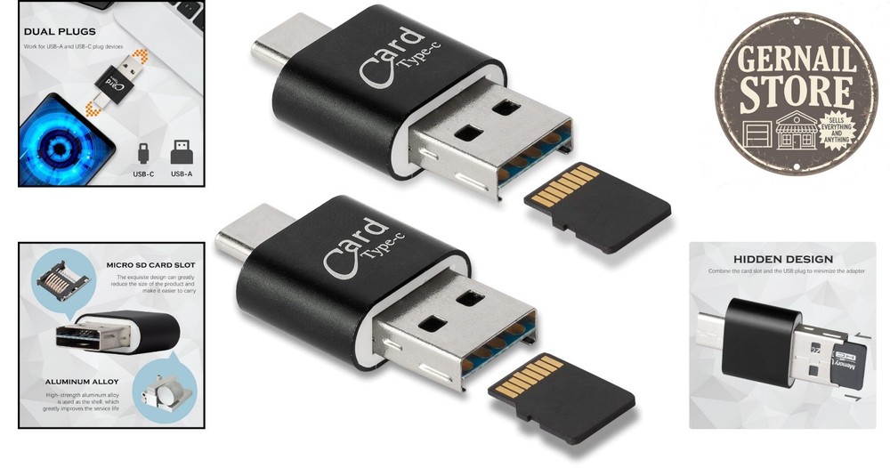 2-Pack Micro SD Card Reader with USB-C & USB-A - Seamless File Transfers