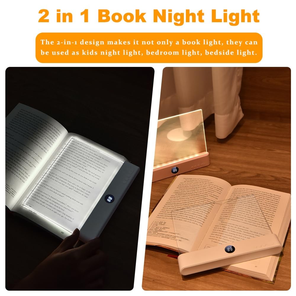 Book Light, Rechargeable Clear LED Flat Reading Light with 3 Colors Timer, D...