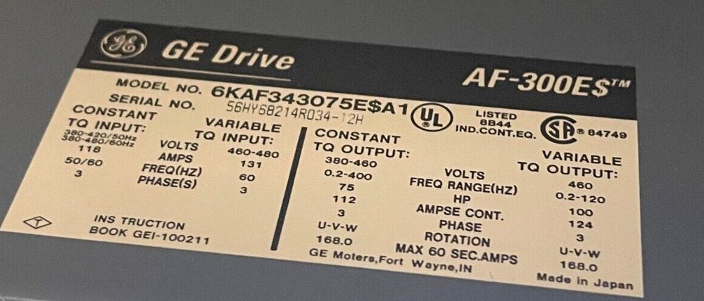 GE VARIABLE FREQUENCY DRIVE AF-300E$ 6KAF343075E$A1