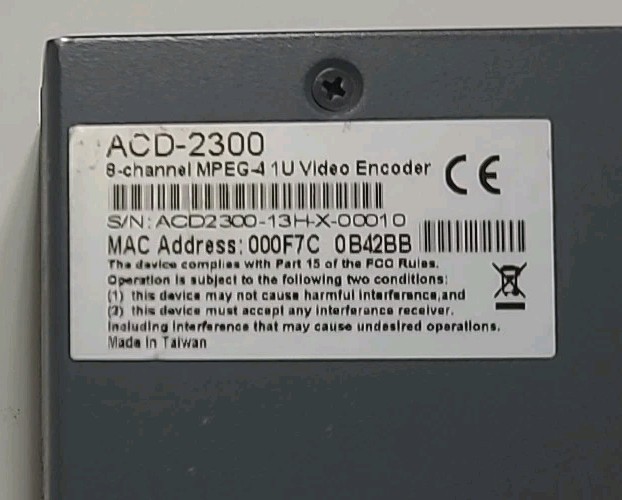 ACTi Corporation ACD-2300 - 8 Channel MPEG-4 1U Video Encoder Tested & Working