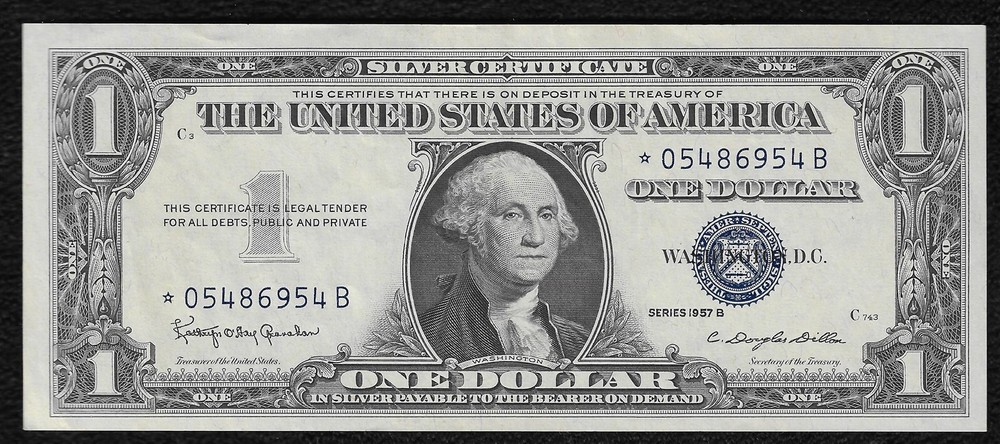 1957-B $1 *Star Note* Small Silver Certificate "Crisp Gem New"