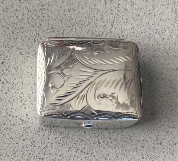 Vintage Engraved Sterling Silver Rectangle Pill Box