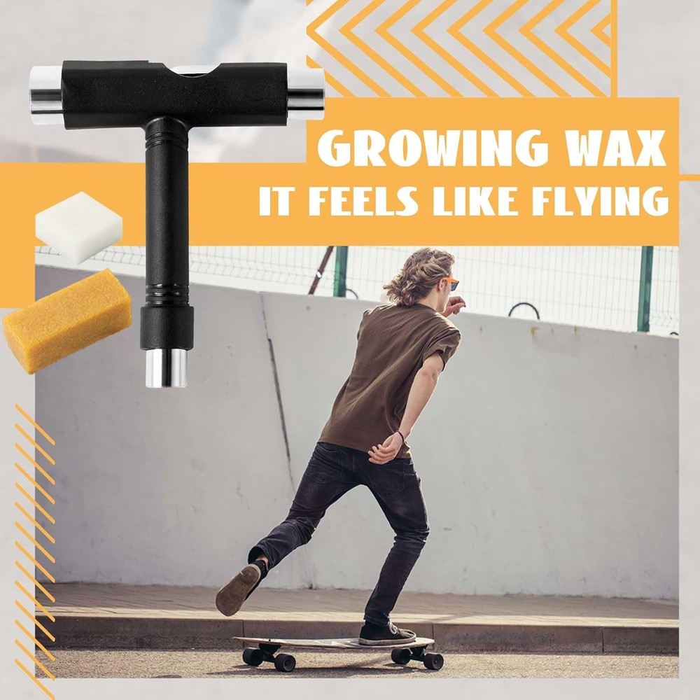 3 Pcs Skateboard Tool Set Multi-Function T Tool Wax Grip Tape Cleaner