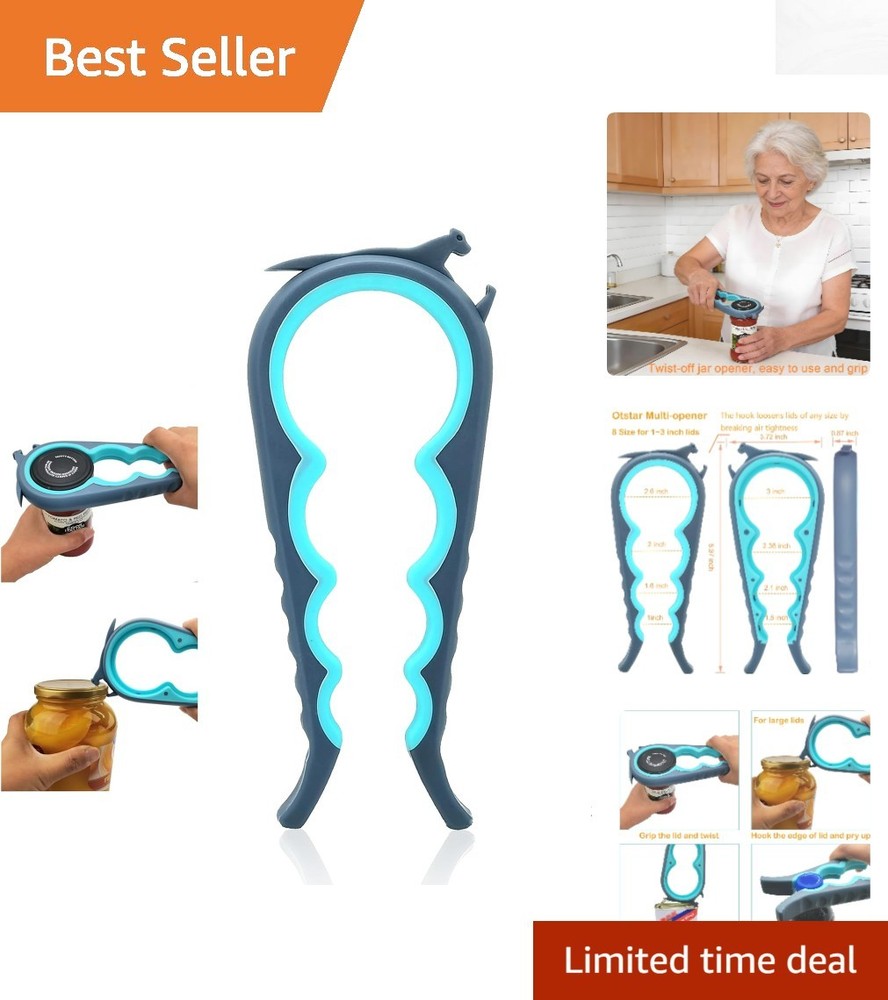 Multi-Functional Jar and Bottle Opener for Low Strength Hands - Blue and Grey