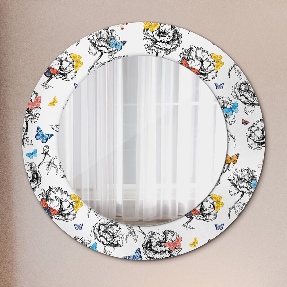 Modern Framed Wall Mirror with Patterned Frame Ready to Hang Butterfly