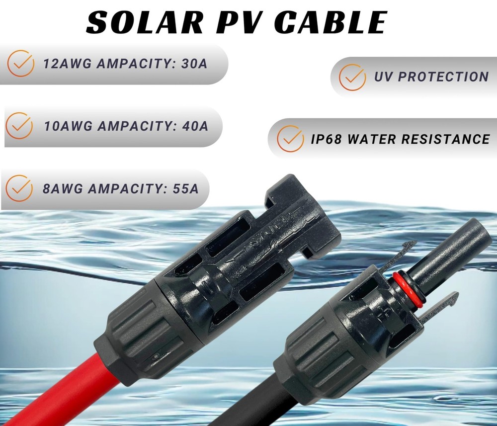 WindyNation 12 AWG 40ft Black Red PV Solar Panel Extension Cable Wire