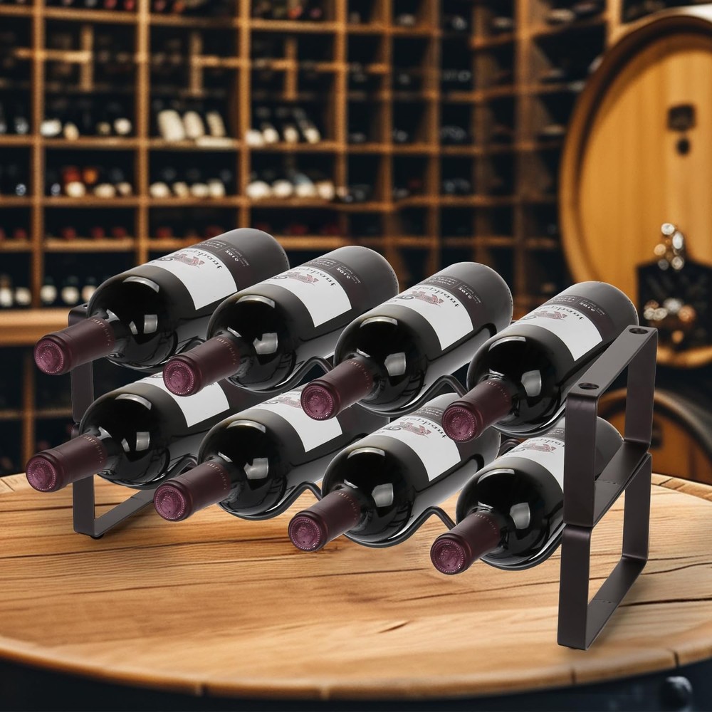 Stackable Wine Rack Countertop 8 Bottles 2 Tier Wine Cabinet Counter Wine Rack