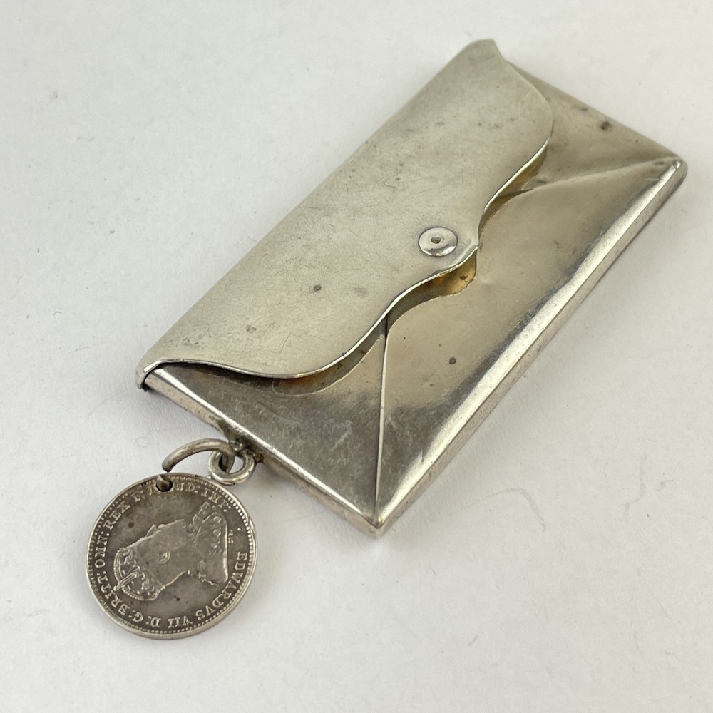 Antique Solid Silver Envelope Stamp Case / Holder 1914 63mm X 32mm