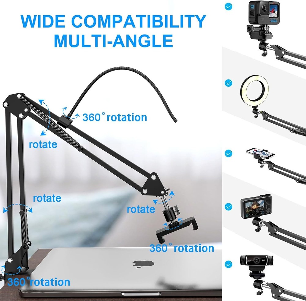 Overhead Camera Mount with Ring Light, 6‘’ Phone 6Light