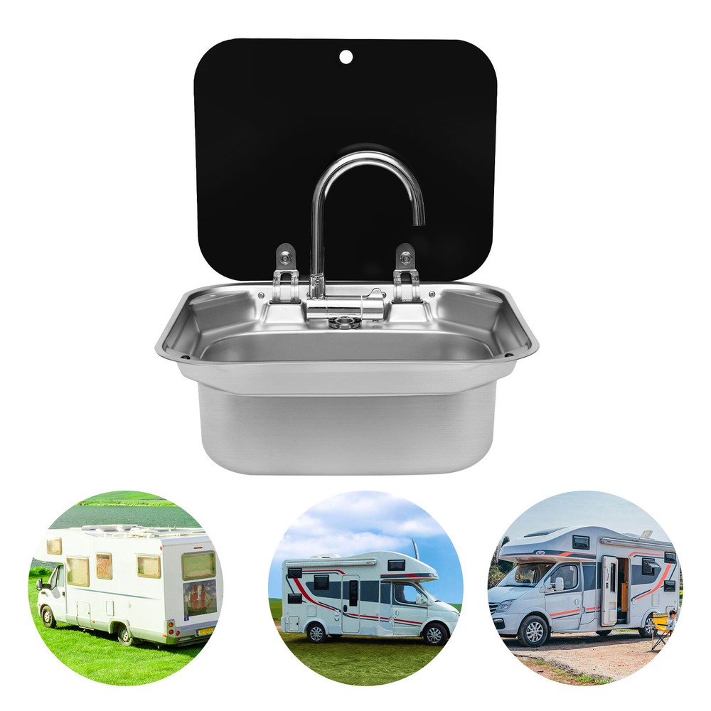 RV Sink Unit Caravan Camper Kitchen Hand Wash Basin with Faucet Stainless Steel
