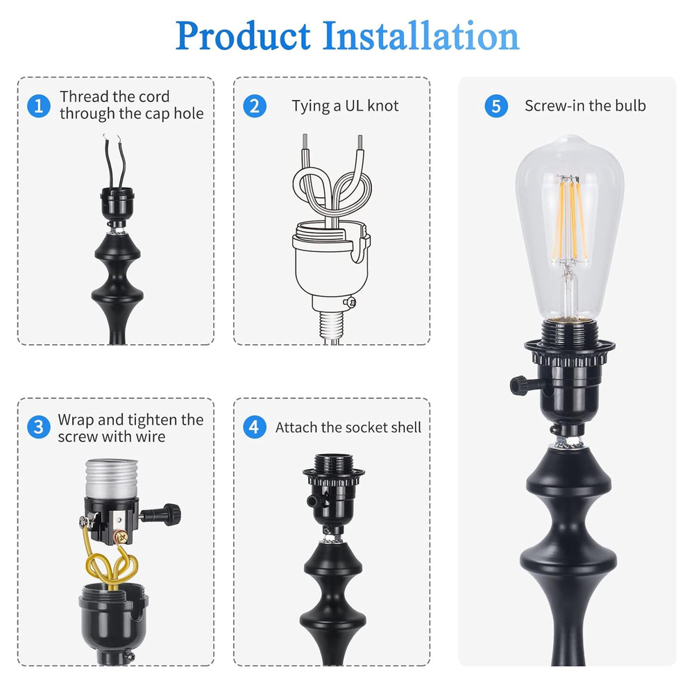 UL Listed E26 Lamp Socket Replacement, Turn Switch Knob On/Off, Threaded Medium