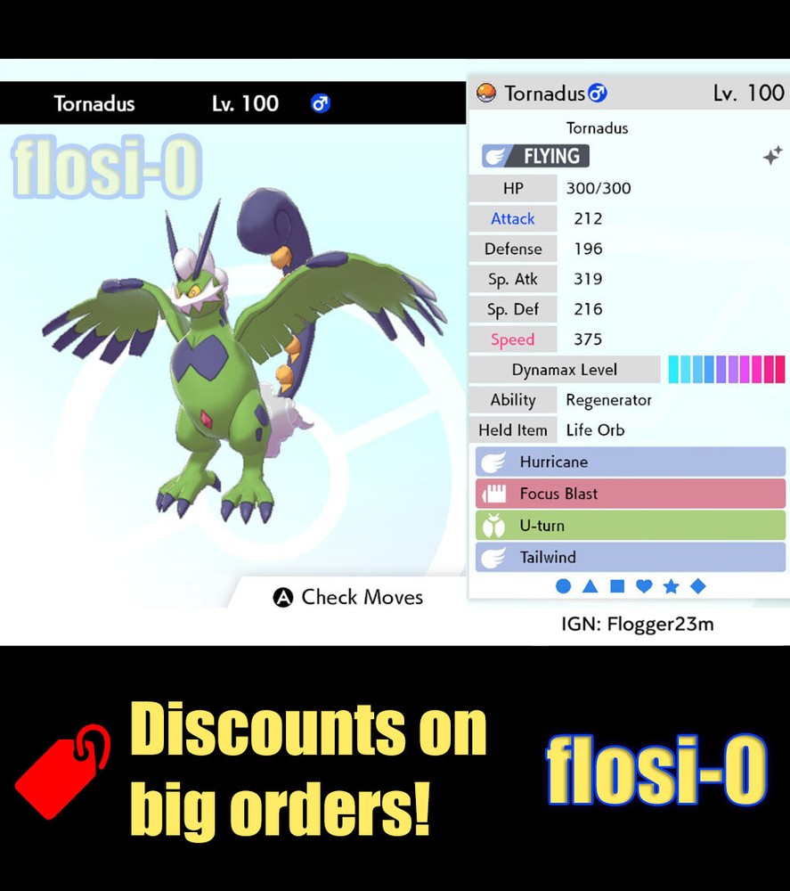 Pokemon Sword and Shield 6IV Shiny Tornadus Therian