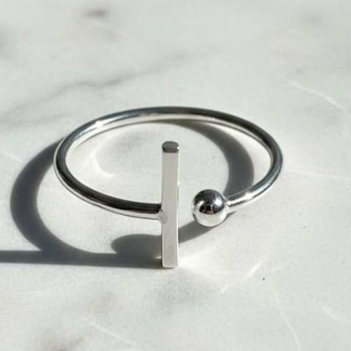 Sterling Silver Open Ring • Minimal Bar Ring • Adjustable Dainty Silver Ring