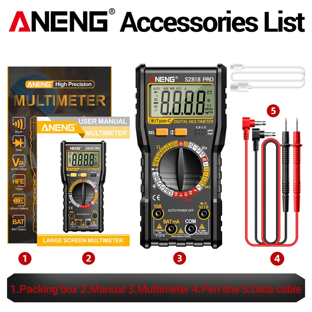 Digital Display Multimeter Voltmeter AC DC Volt Ohmmeter Tester Meter Auto Range