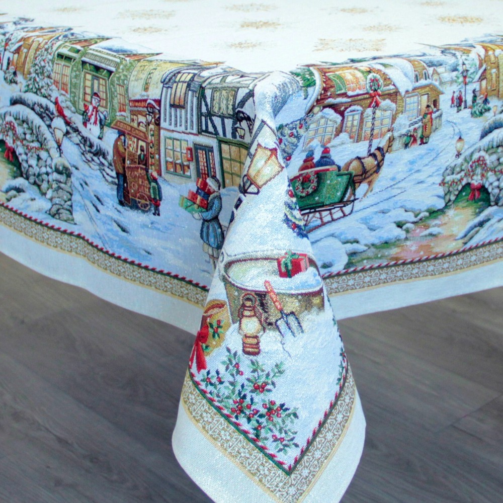 Luxury Christmas Block Print Tablecloth Rectangular Fabric Tapestry Festive