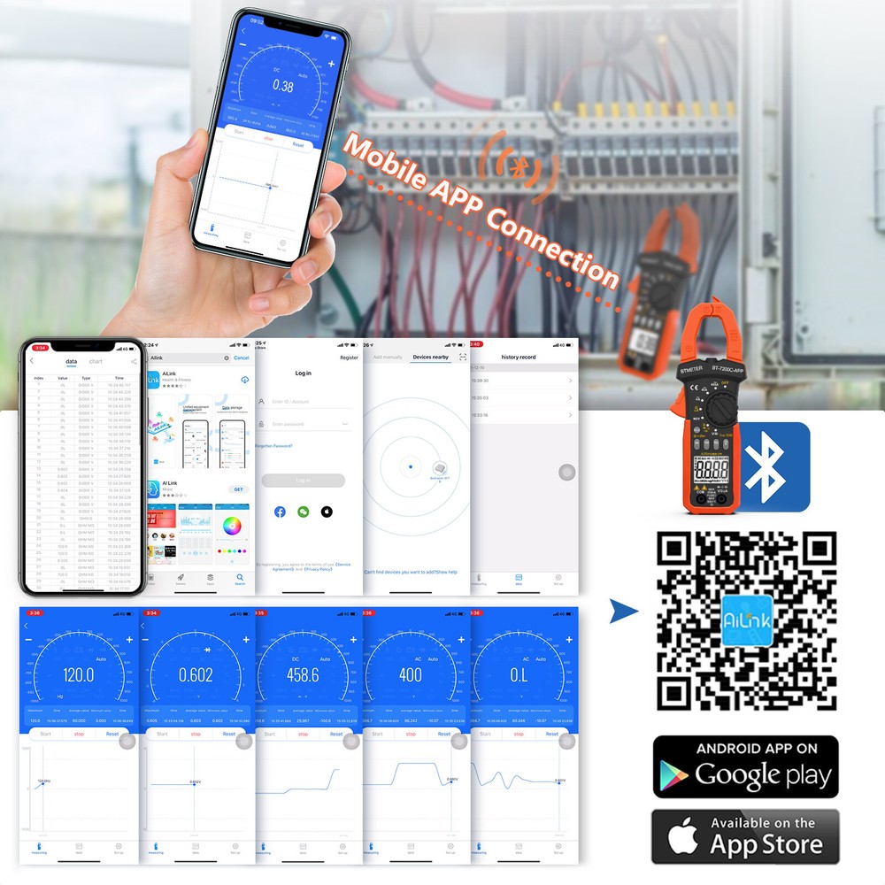 Digital Dc Current Clamp Meter Multimeter Ac Amp Voltage Trms Bluetooth Ohm
