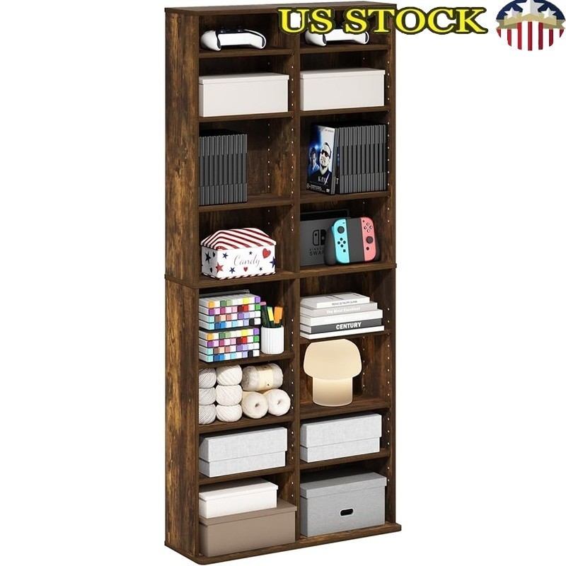 16-Shelf Media Storage Rack Adjustable DVD CD Blu-ray Game Case Organizer New