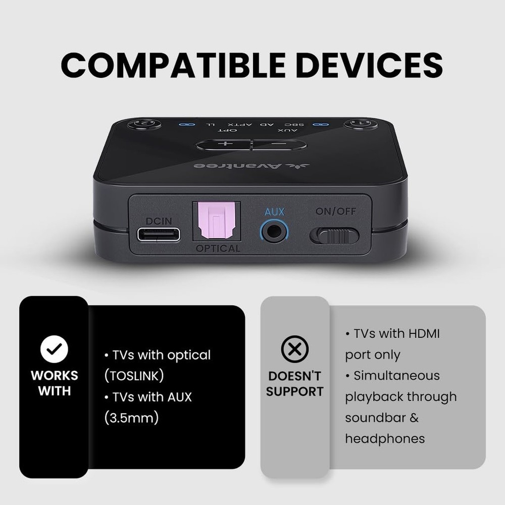 Avantree Audikast Plus – Bluetooth Audio Transmitter for TVs with Optical