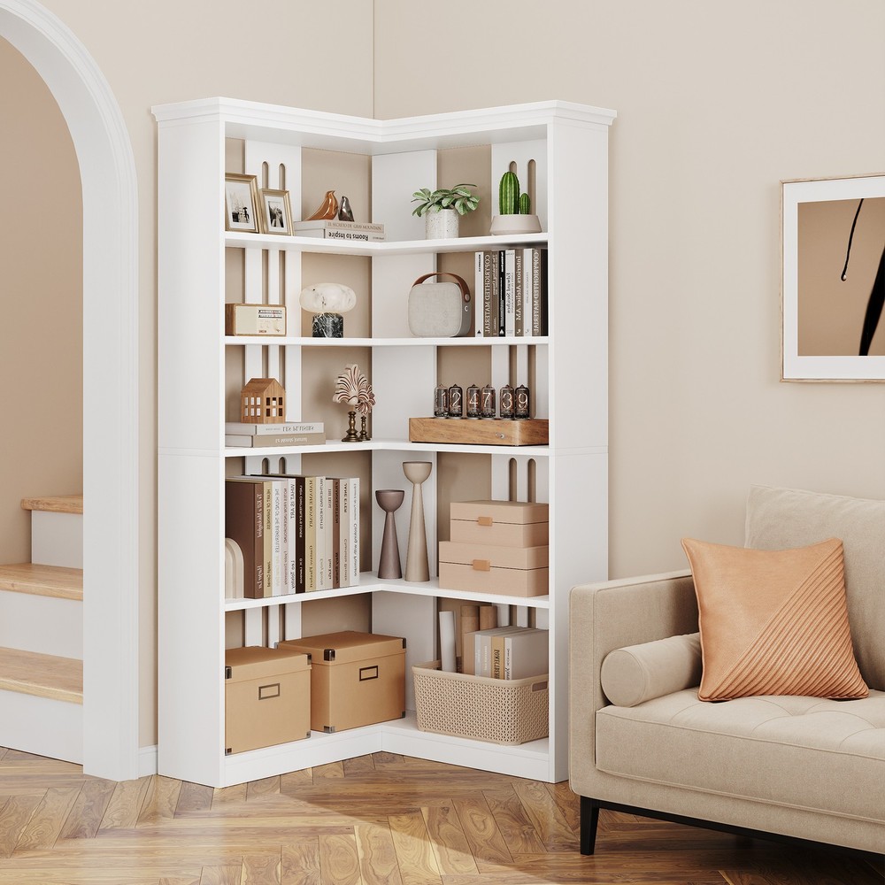 Corner Panel Bookcase 90° Corner Standing Bookcase, Half Back Panel, White