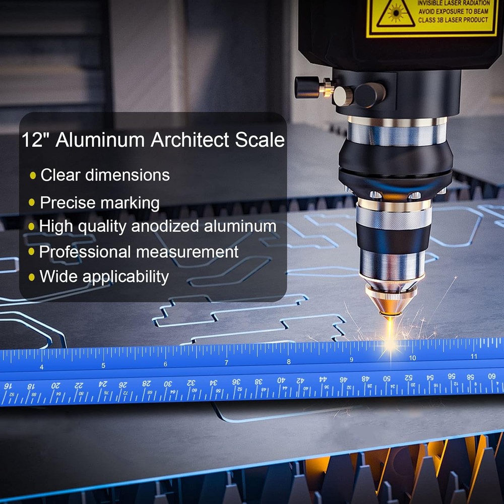 Architectural Scale Ruler, 12'' Imperial Architect Scale, Aluminum Blue