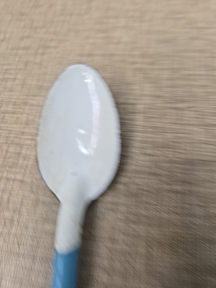 Vintage Enamel 8” & 6" Serving Spoons / Blue & White