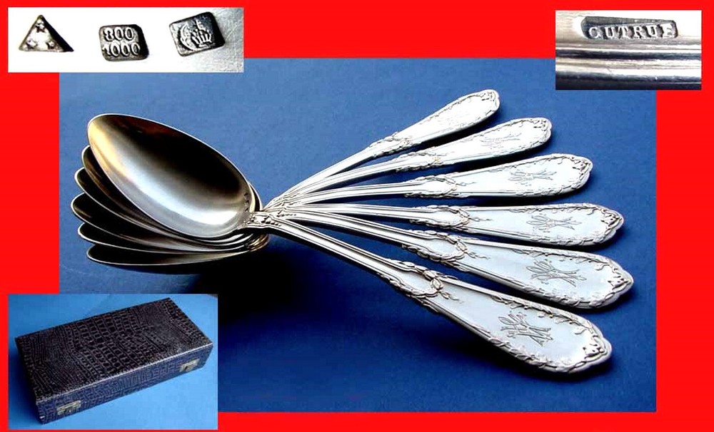 Set, 6 Large Solid Spoons, Belgium, GUTRUF, 800 Silver B605