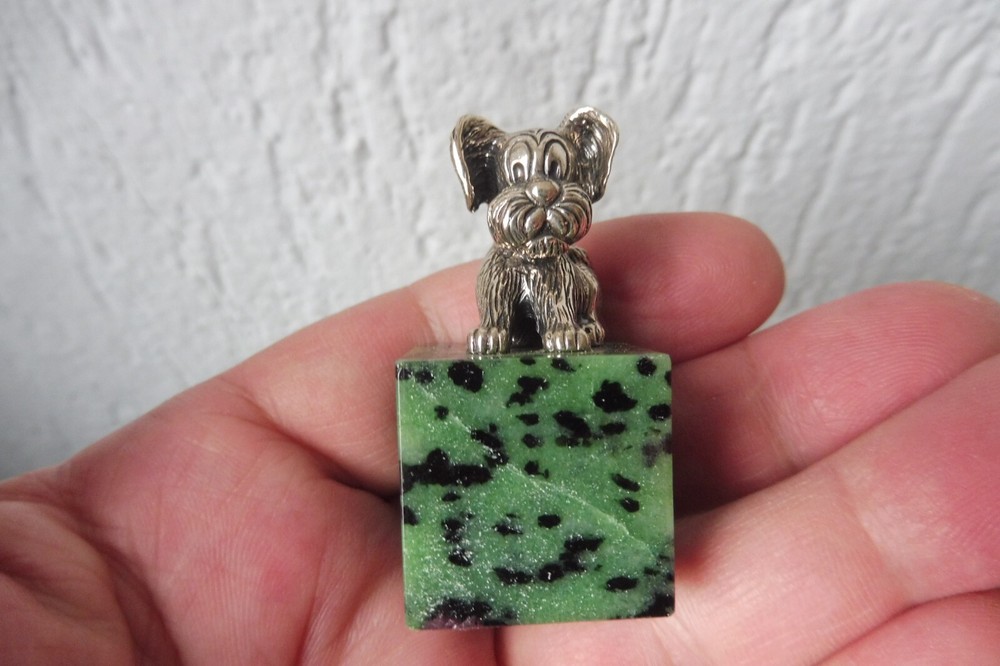 Beautiful Silver, Dog, 835 Silver On Beautiful Stone Base