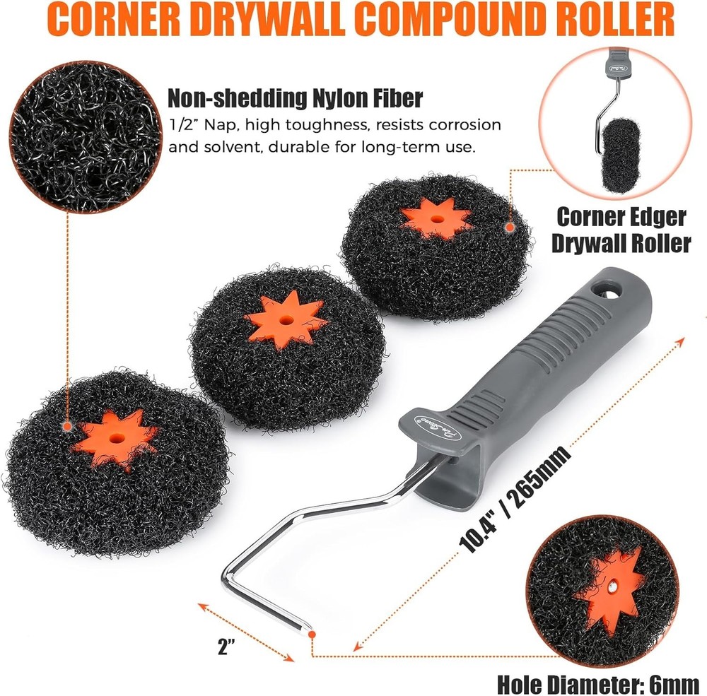 4 Pack Drywall Corner Compound Roller Kit, Shed-Resistant Corner Drywall Mud Rol