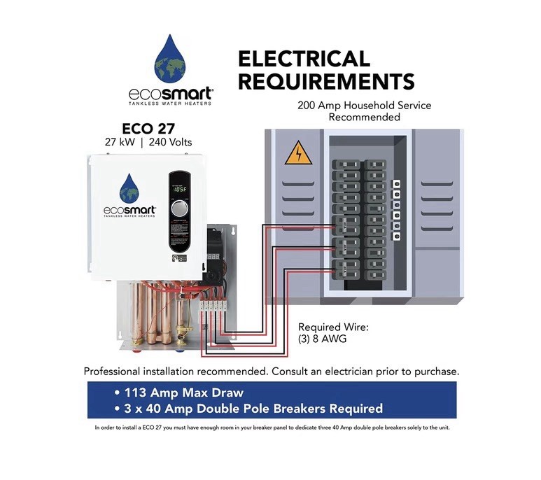 EcoSmart ECO 27 Tankless Water Heater, Electric, 27-kW - 17x17x3.75