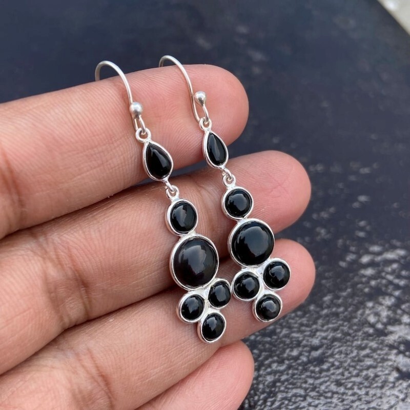 Solid 925 Sterling Silver Gemstone Onyx women Handmade Silver Bezel Earring Gift