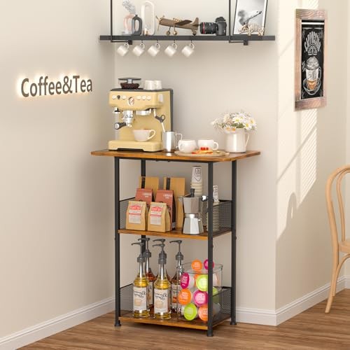 Mini Floor Standing Coffee Bar Shelf,3-Tier Small Coffee Table,Corner