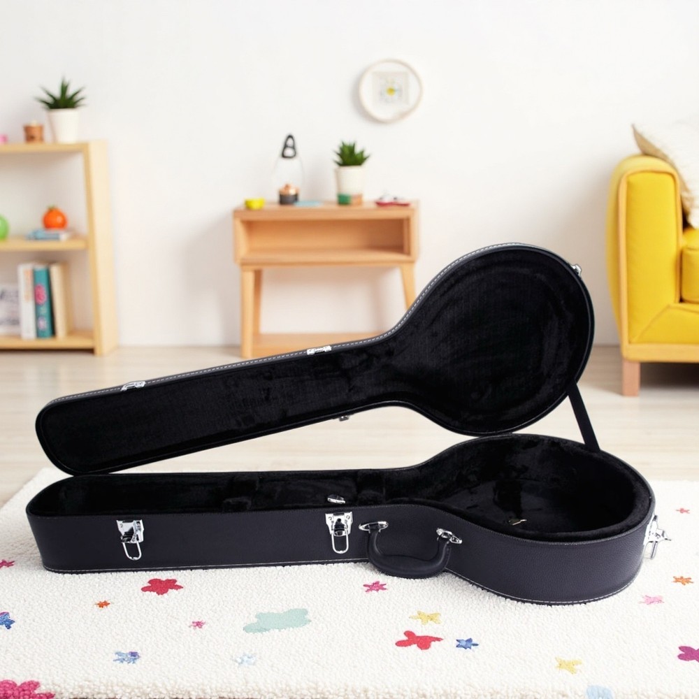 Banjo Hardshell Case Fits 5/6-String - Lockable Padded Contoured Black