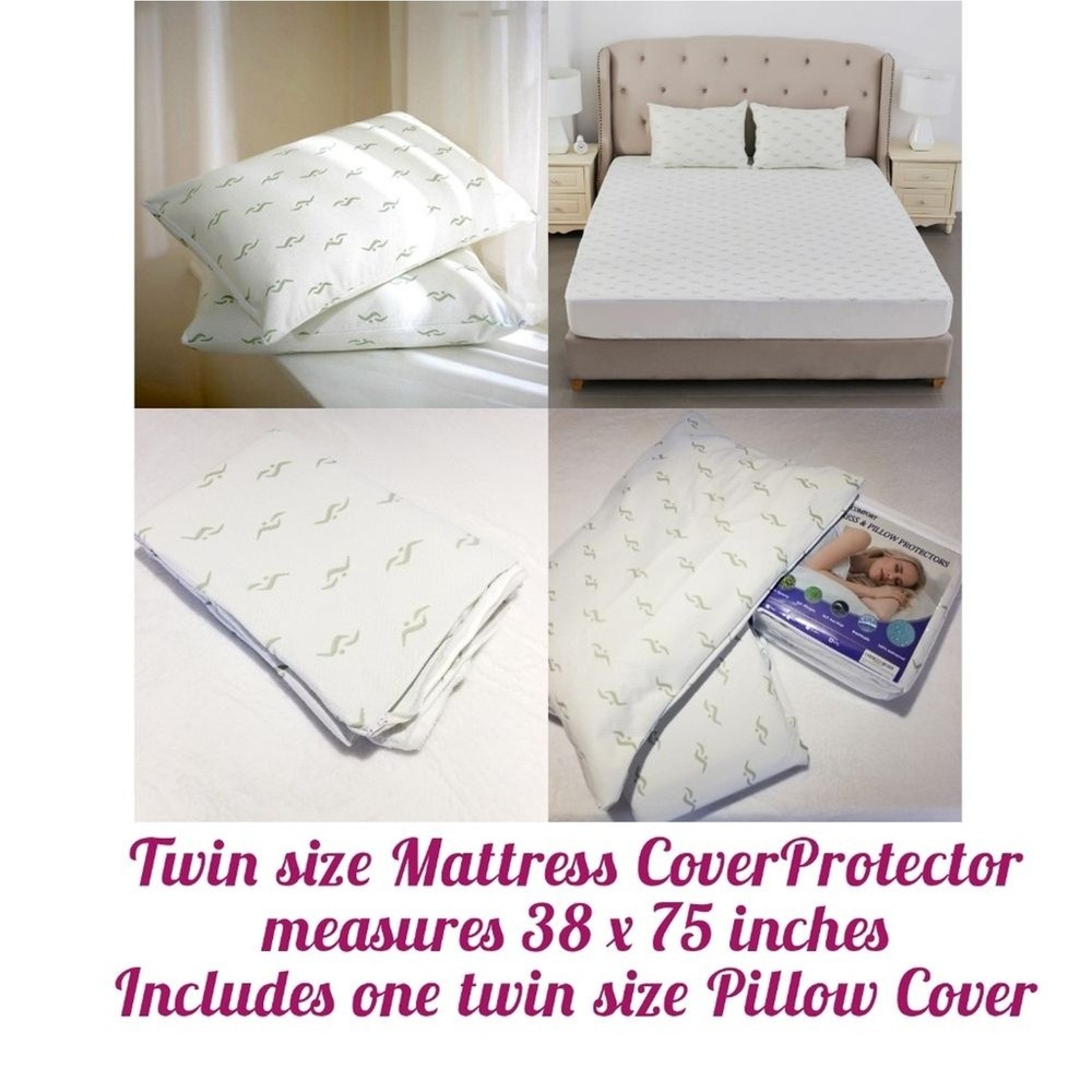 Twin Size Waterproof Bamboo Mattress Protector With Pillowcase Protector Set