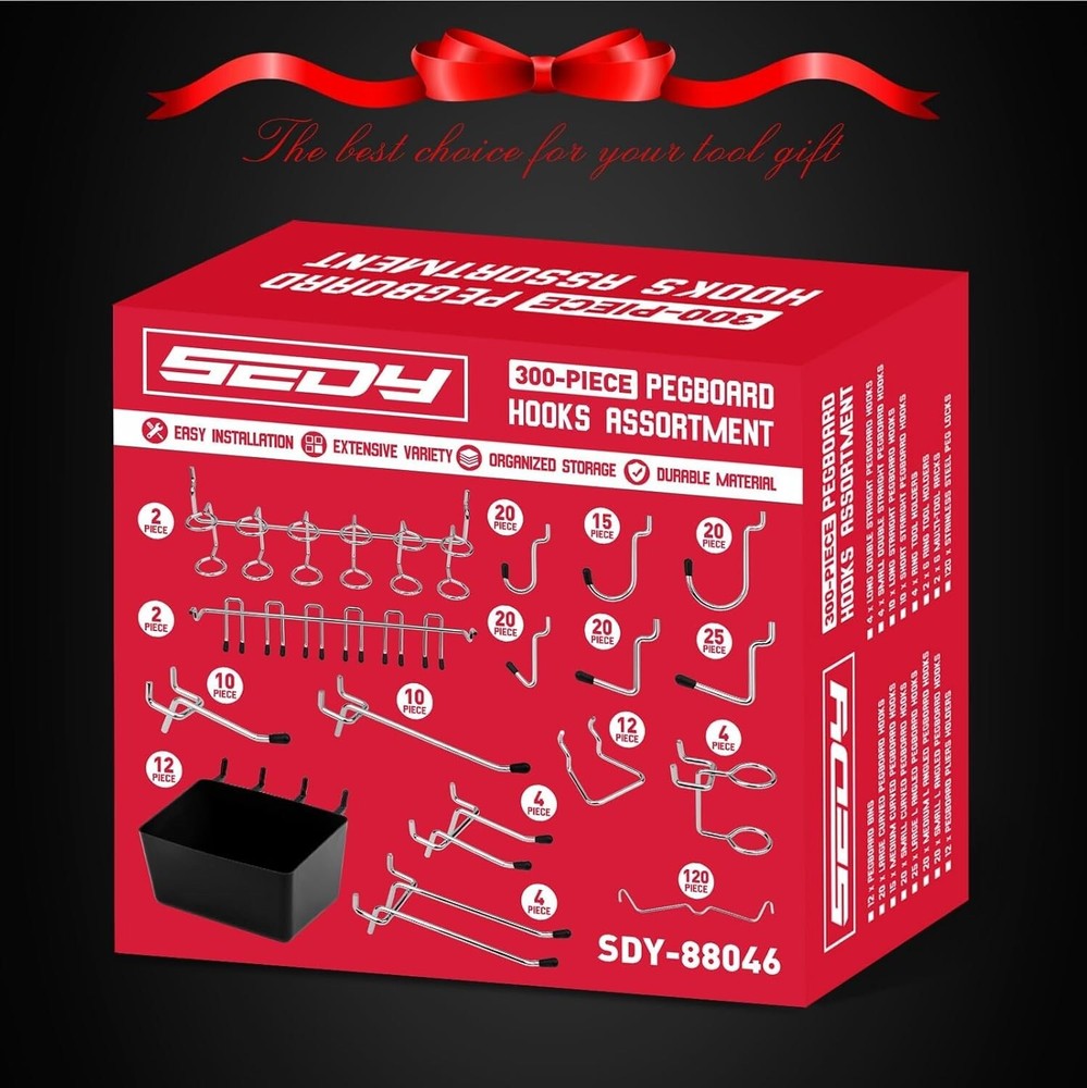 Pegboard Organizer Peg Board Hooks: 300-Piece Hooks for Black