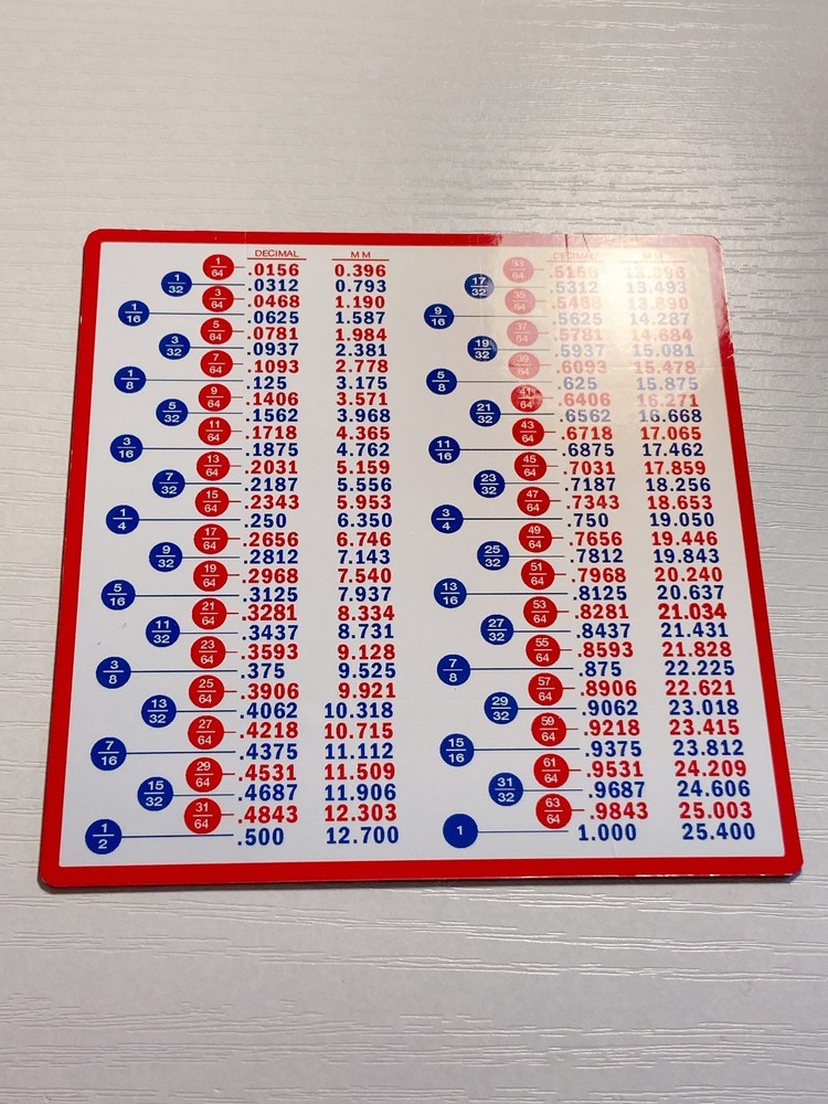 Fraction Decimal Metric Conversion Chart Tool Box Refrigerator Shop Magnet 8"x8"