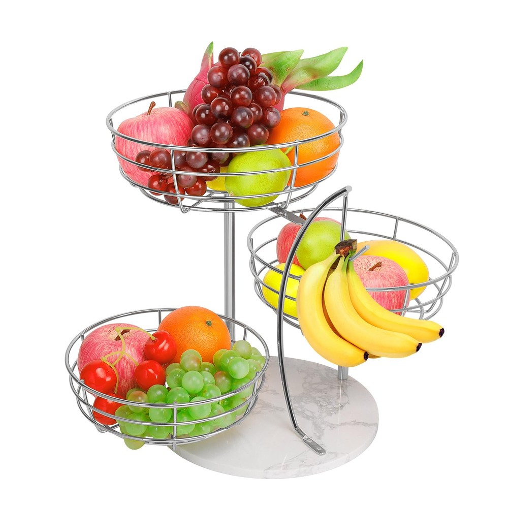 Livabber Fruit Basket Bowl with Banana Hanger, Metal Fruit Vegetable Storage