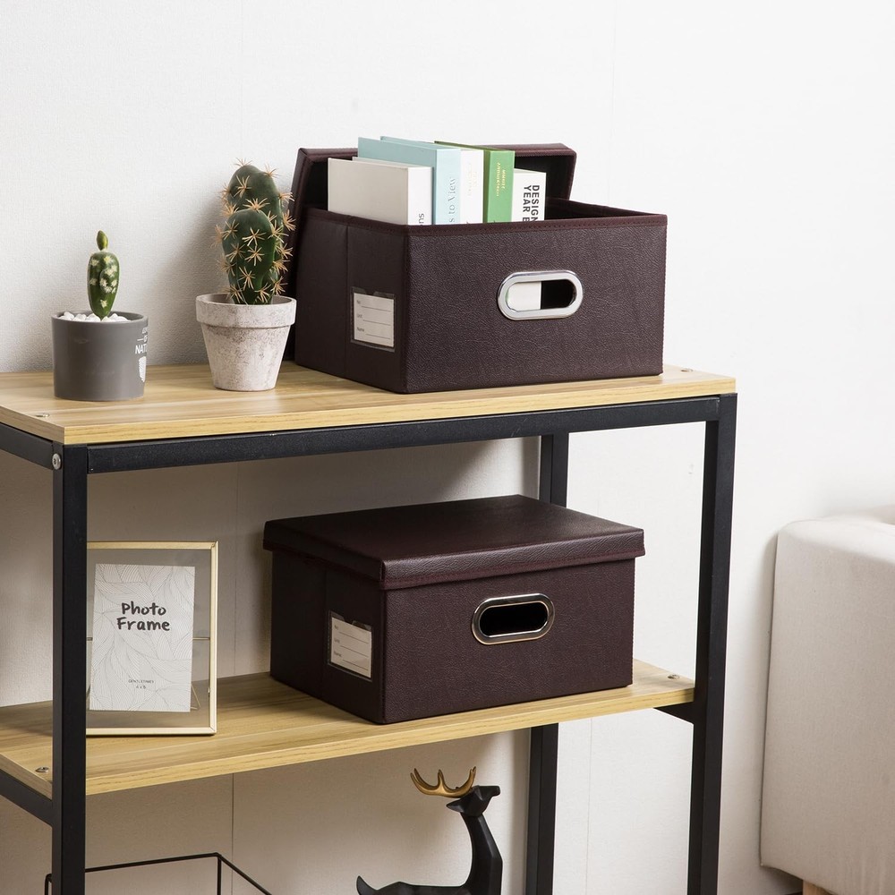 Collapsible Storage Box with Lid [1-Pack] Leather Fabric Foldable Storage Bin...