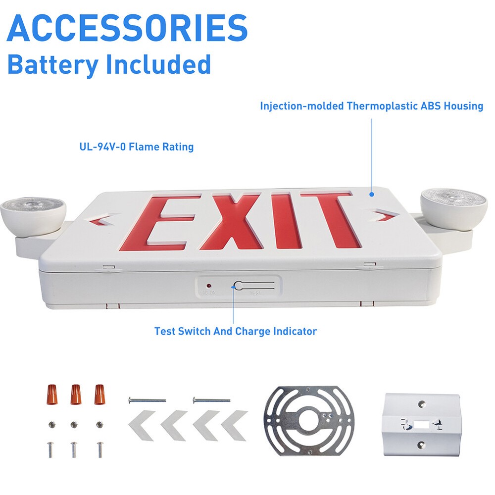 4Pack LED Exit Sign Emergency Light–Hi Output Compact Combo Red Fire UL listed