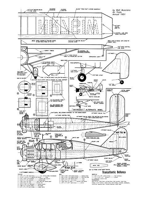 Bellanca Pacemaker C/L 33" Wingspan RC Model Airplane Printed Plans & Templates