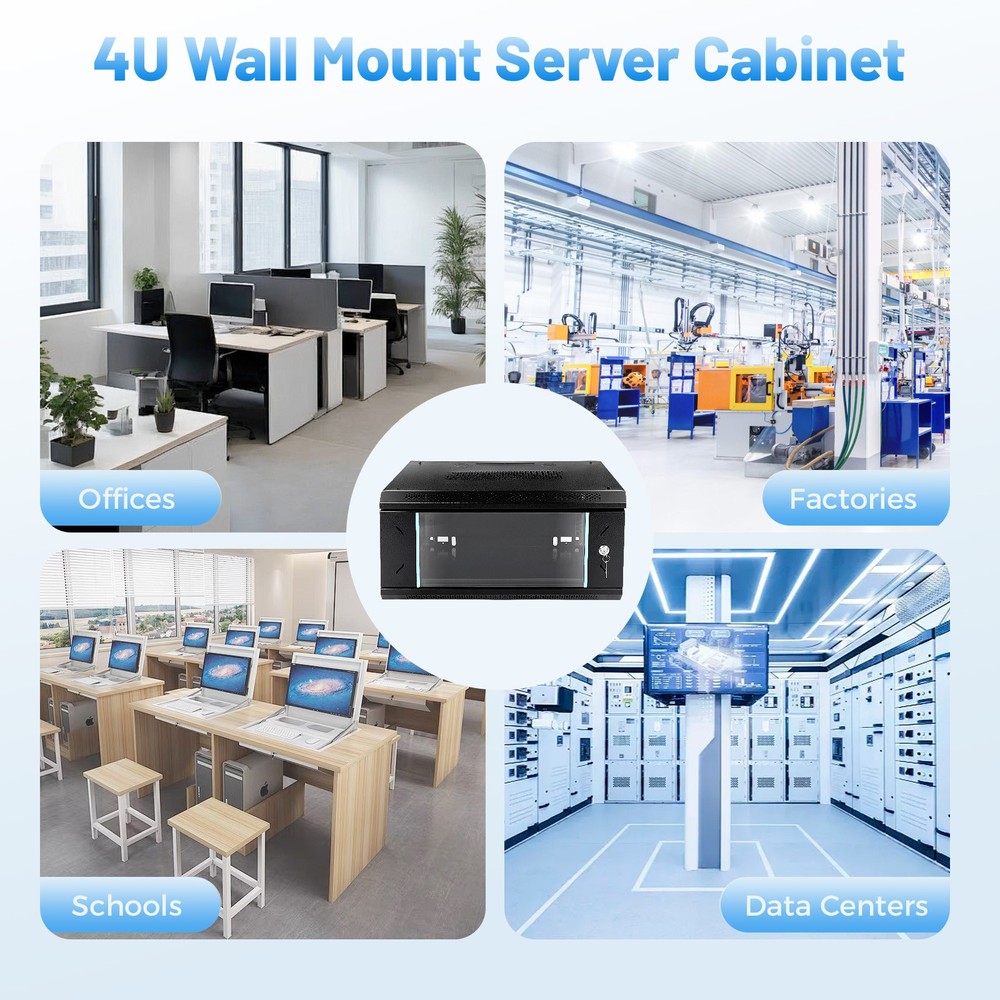 4U Server Cabinet Case Wall Mounted Network Server Data Cabinet Enclosure Rack