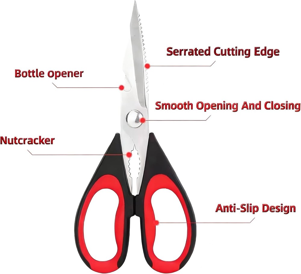 Multi-Purpose Cooking Scissors - Rust Resistant, Sharp Stainless Steel Blades