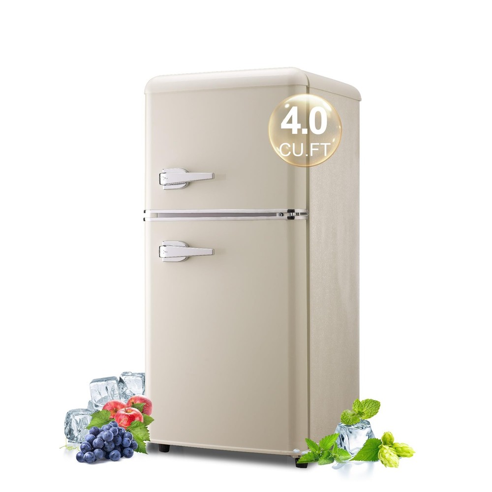 BINMIT Retro Mini Fridge with Freezer 4.0 Cu. Ft, Small Refrigerator with 7