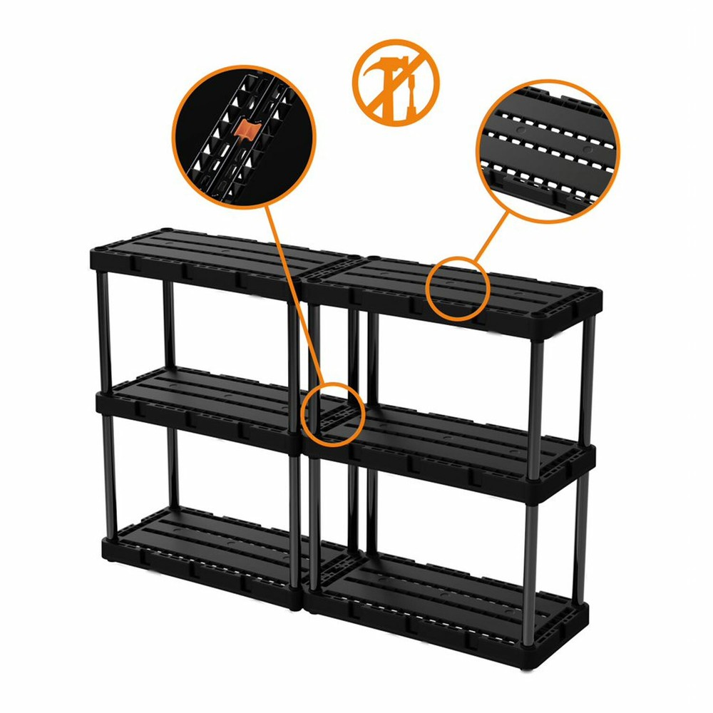 Gracious Living 3 Shelf Knect-A-Shelf Solid Light Duty Storage Unit, Black 4Pack