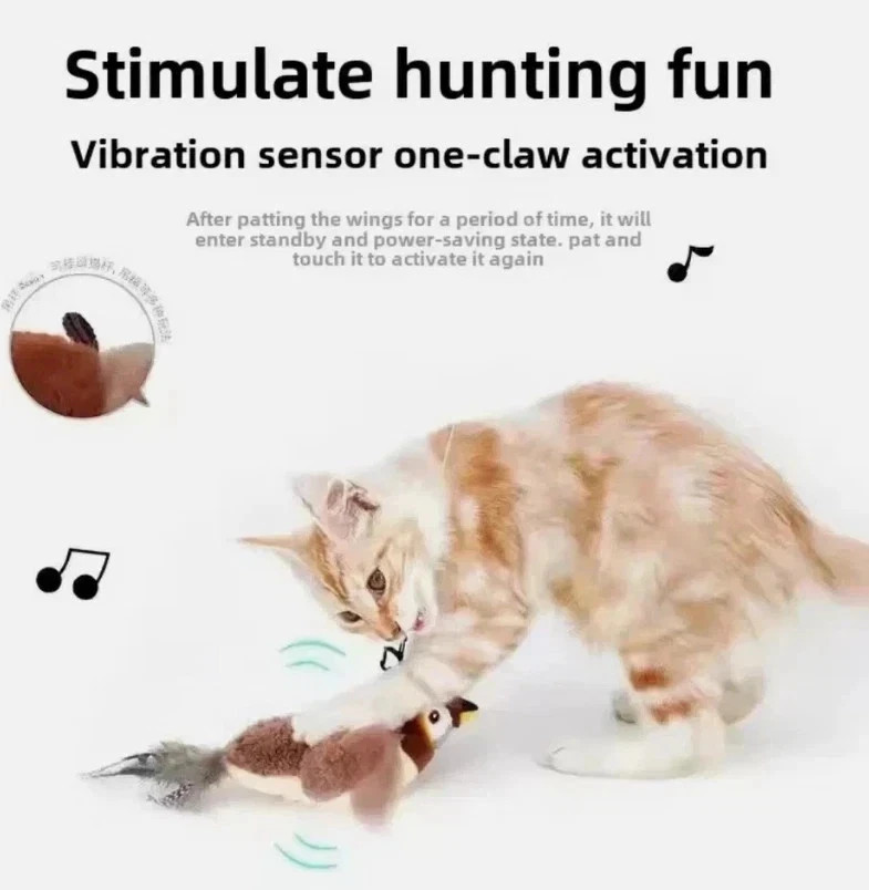 USB Powered Interactive Bird Cat Toy Realistic Flapping Sparrow for Cats🐦 USB