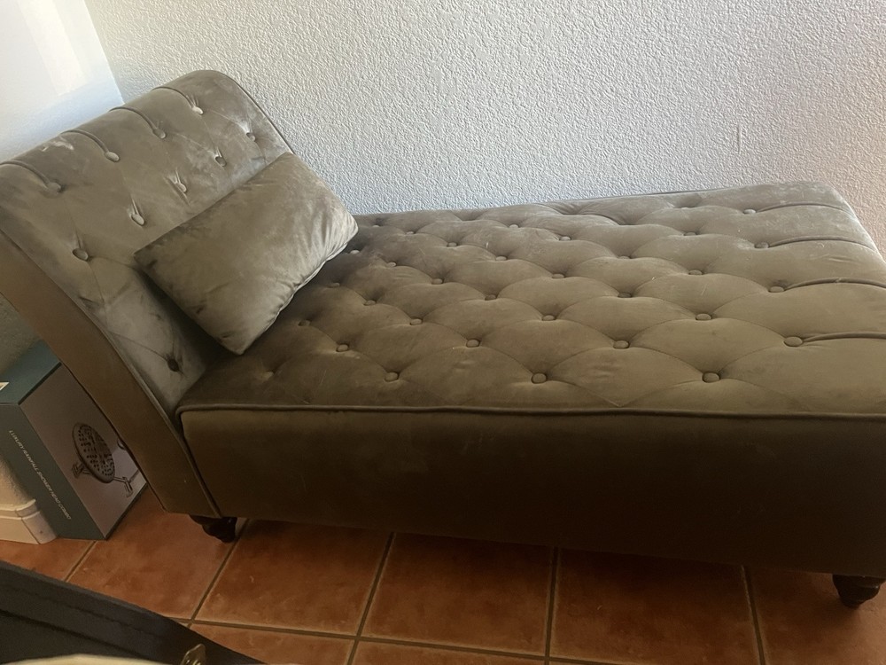 Velvet Grey Button chaise lounge sofa