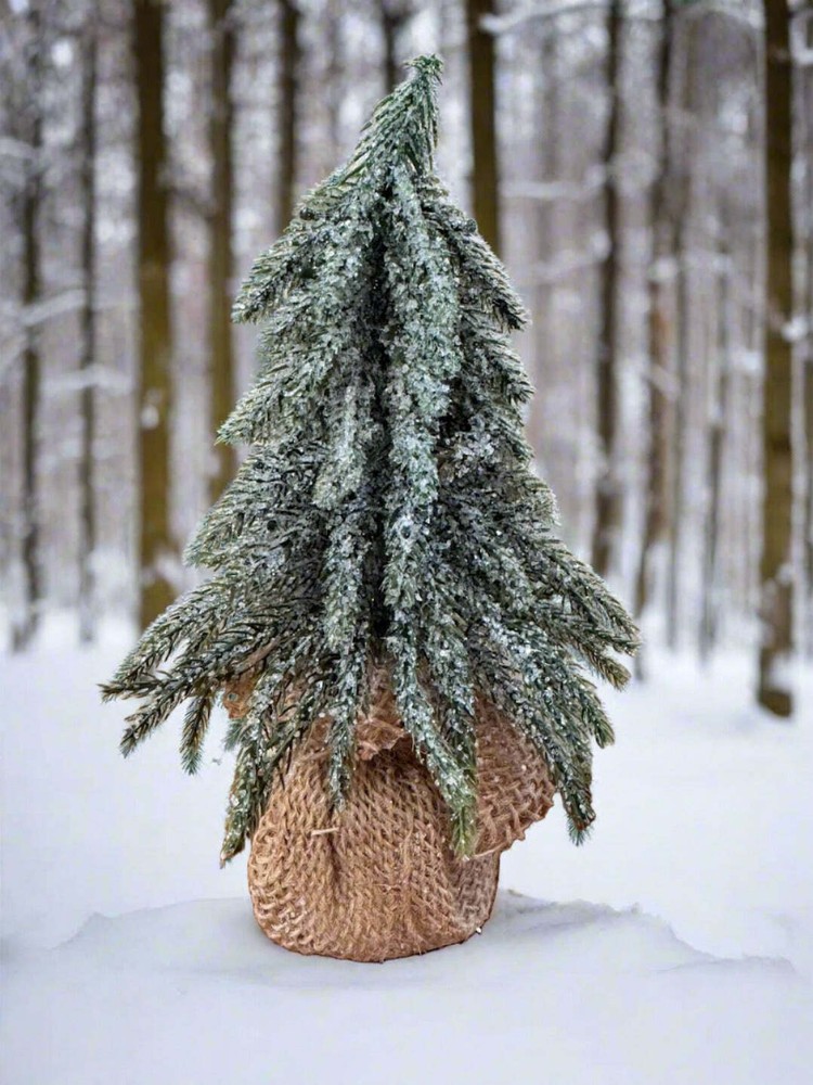 Primitive Christmas Sparkle Pine Tree, 8" Burlap Base