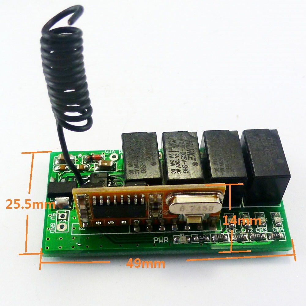 New 433M 4 Way Wireless Microcontroller RF Relay Remote Control Switch
