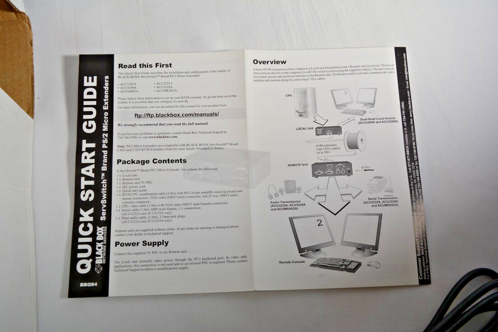 BLACK BOX SERVSWITCH CATX USB MICRO PS/2 EXTENDER ACU3209A LOCAL & REMOTE
